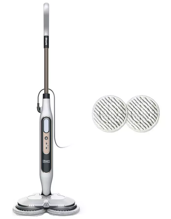 Shark S8201UK: 150 RPM rotating pads, 3 automatic steam levels, and SteamBlaster for tough stains.