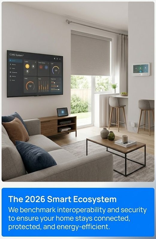 The 2026 Smart Ecosystem: CORE™ System Audit of integrated home automation, security, and energy-efficient lighting.